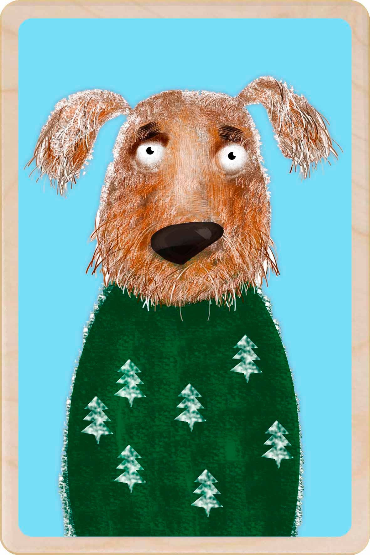 Festive Dog Christmas Wood Postcard