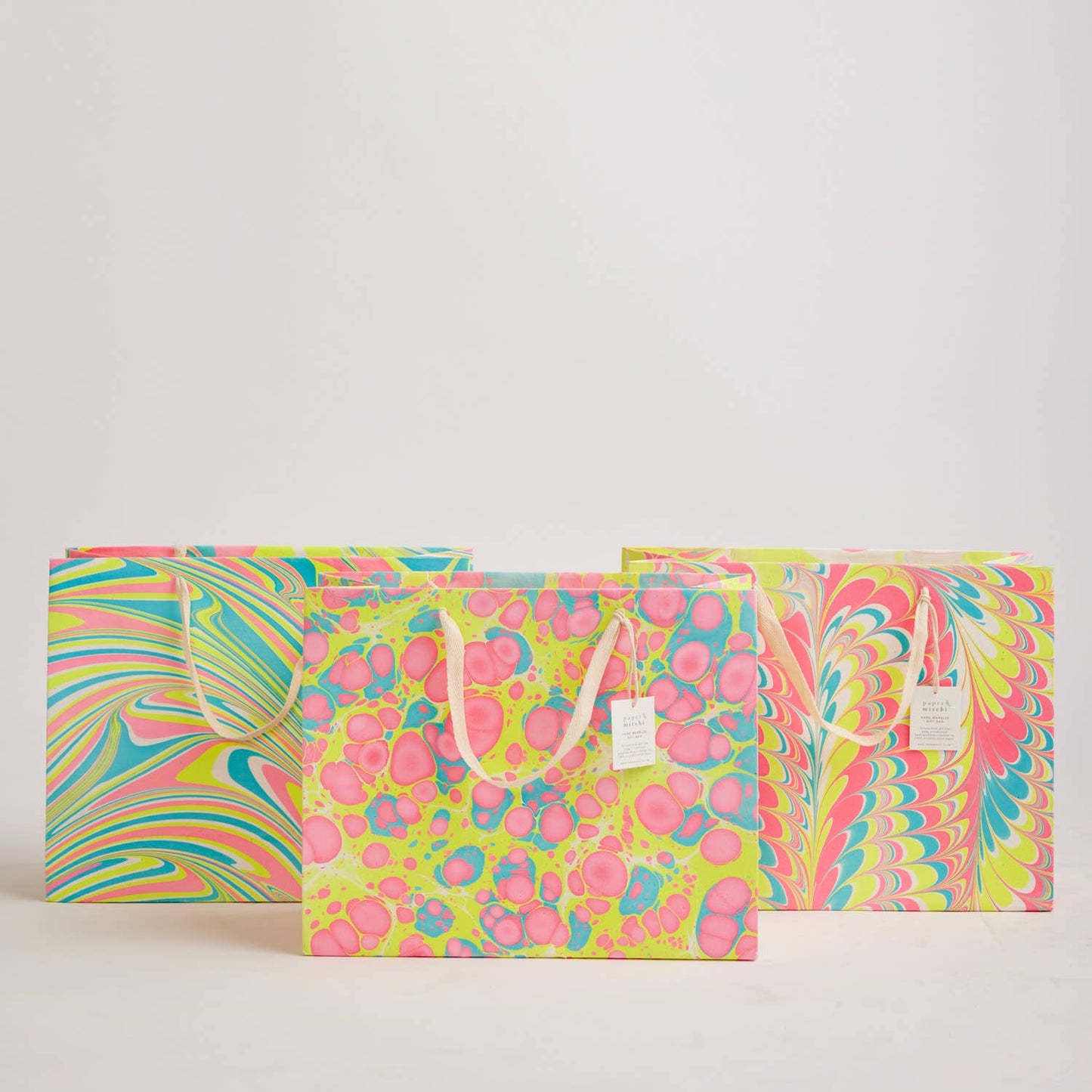 Hand Marbled Gift Bags (Large) - Neon