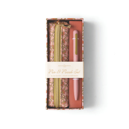 Pen & Pouch Set - Pink Vintage Floral