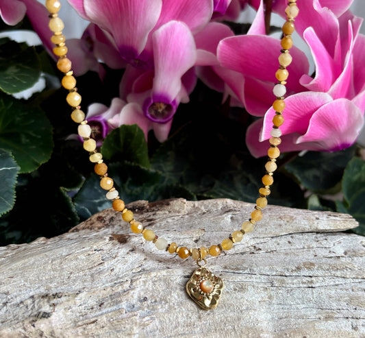 18ct Gold Plated Yellow Mother of Pearl Beads Necklace