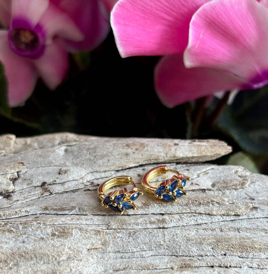 18ct Gold Plated Cubic Zirconia Leaf Huggie Earrings - Available in Two Colours