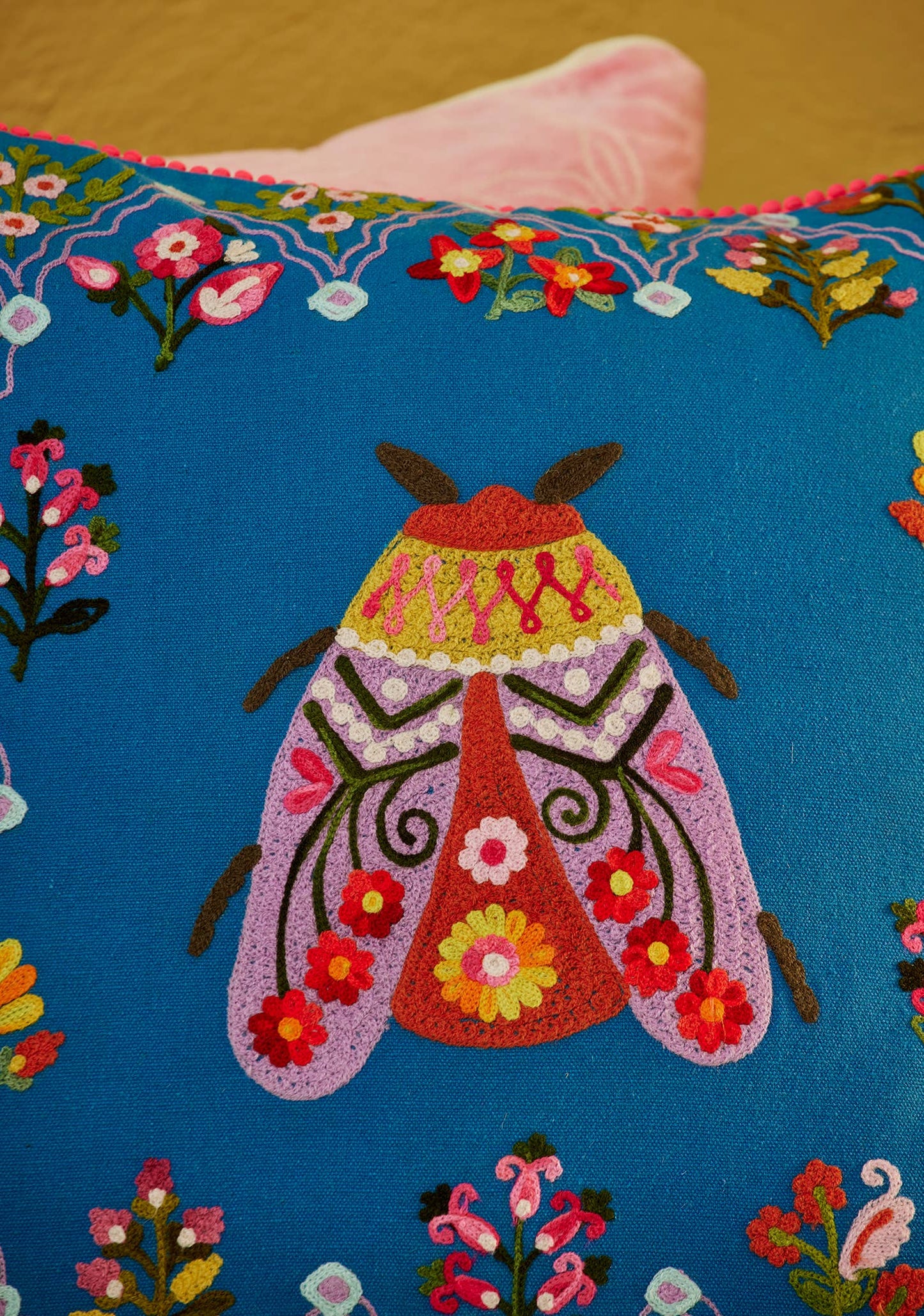 Country Bug Embroidered Cushion