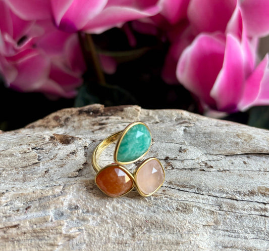 18Ct Gold Plated Faceted Natural Stone Ring