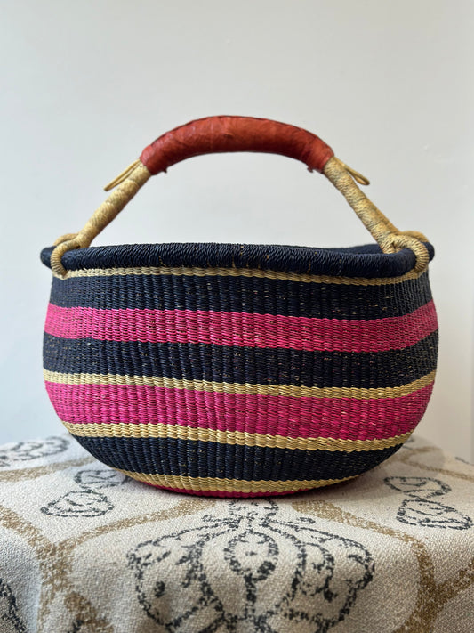 African Bolga Basket - Pink/Navy