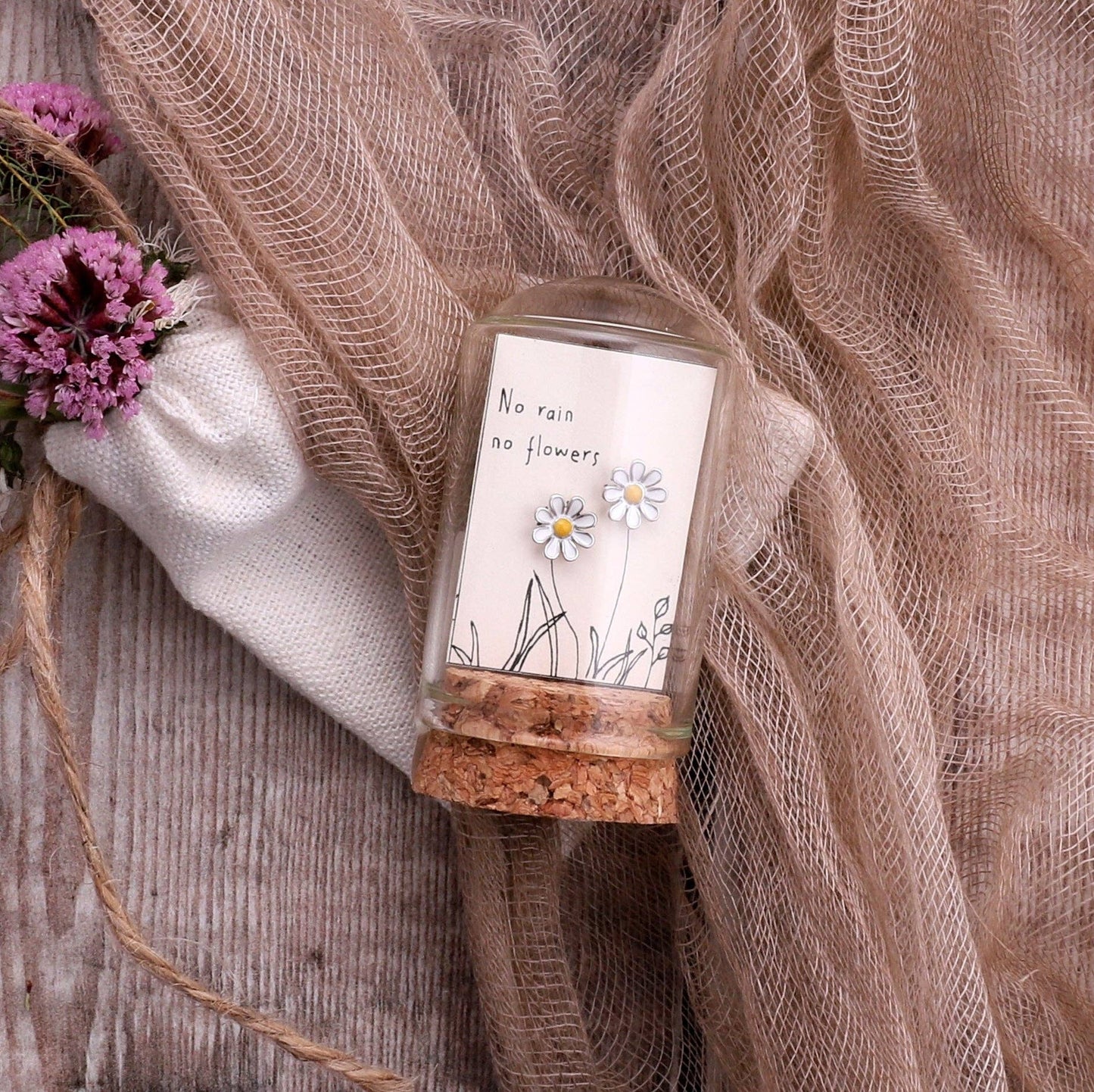 No rain no flowers enamel daisy earrings