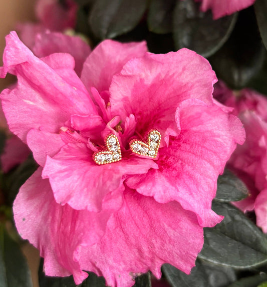 14ct Gold Plated Cubic Zirconia Heart  Earrings - Available In Silver