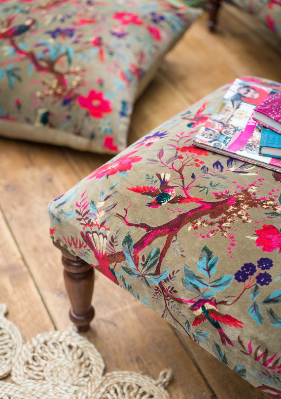 Birds of Paradise Footstool - Olive