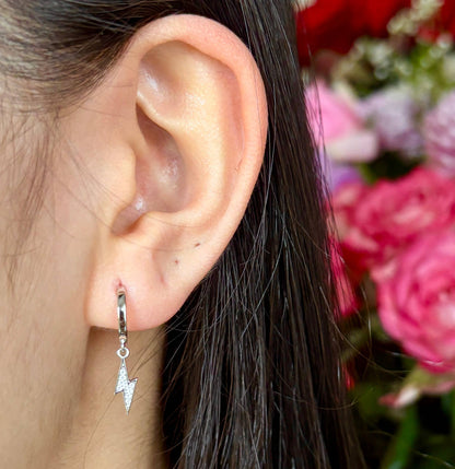 925 Sterling Silver Cubic Zirconia Lightning Bolt Earrings