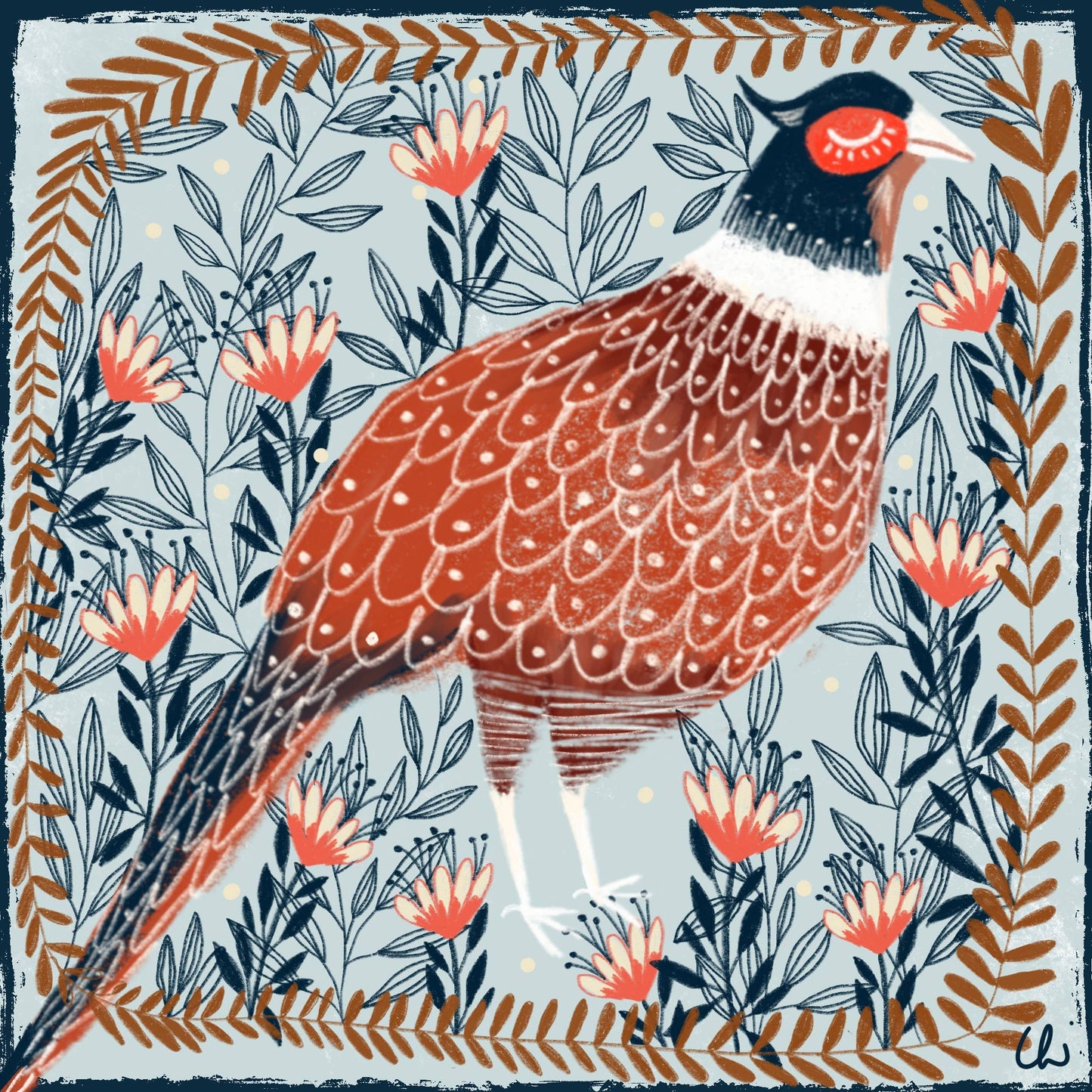 Pheasant square greeting card 14x14 cm.