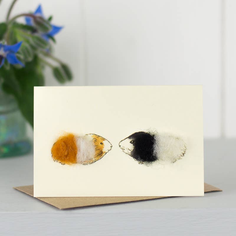 Guinea Pigs (Ginger & Black) 3D Mini Card with Wool Finish