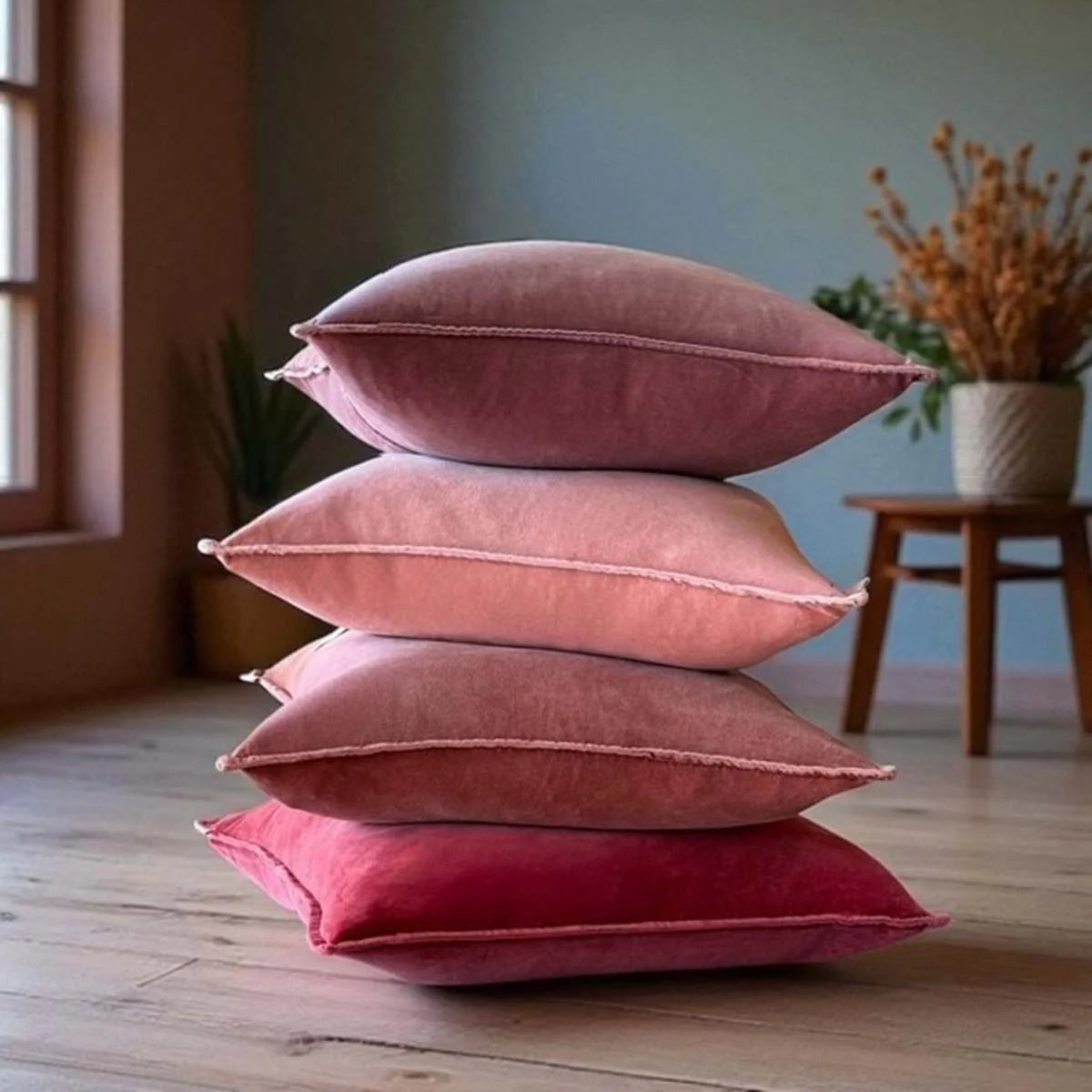 Dusty Pink Stonewashed Velvet Cushion