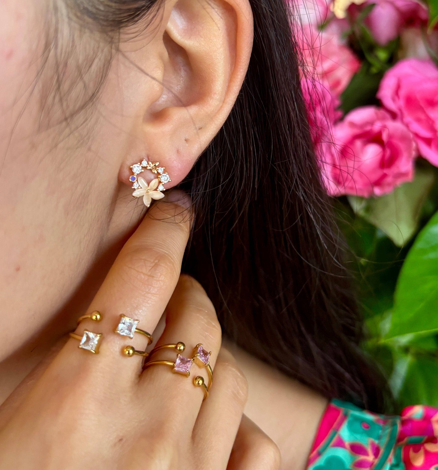 14ct Gold Plated Flower Wreath Earrings