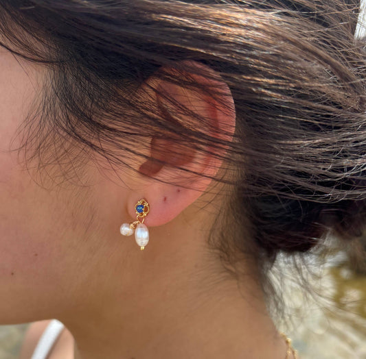 14ct Gold Plated Double Fresh Water Pearl Drop Earrings