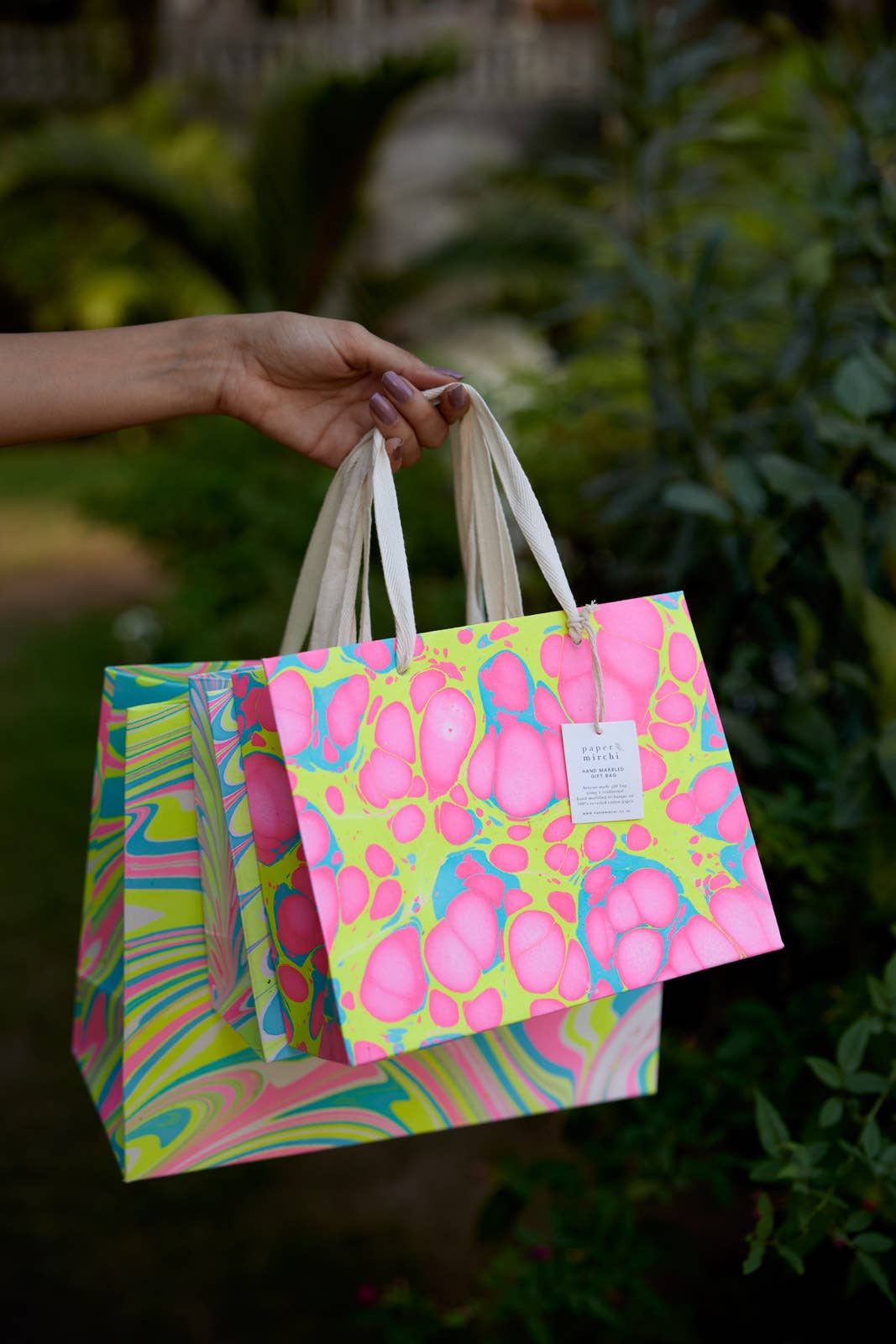 Hand Marbled Gift Bags (Large) - Neon