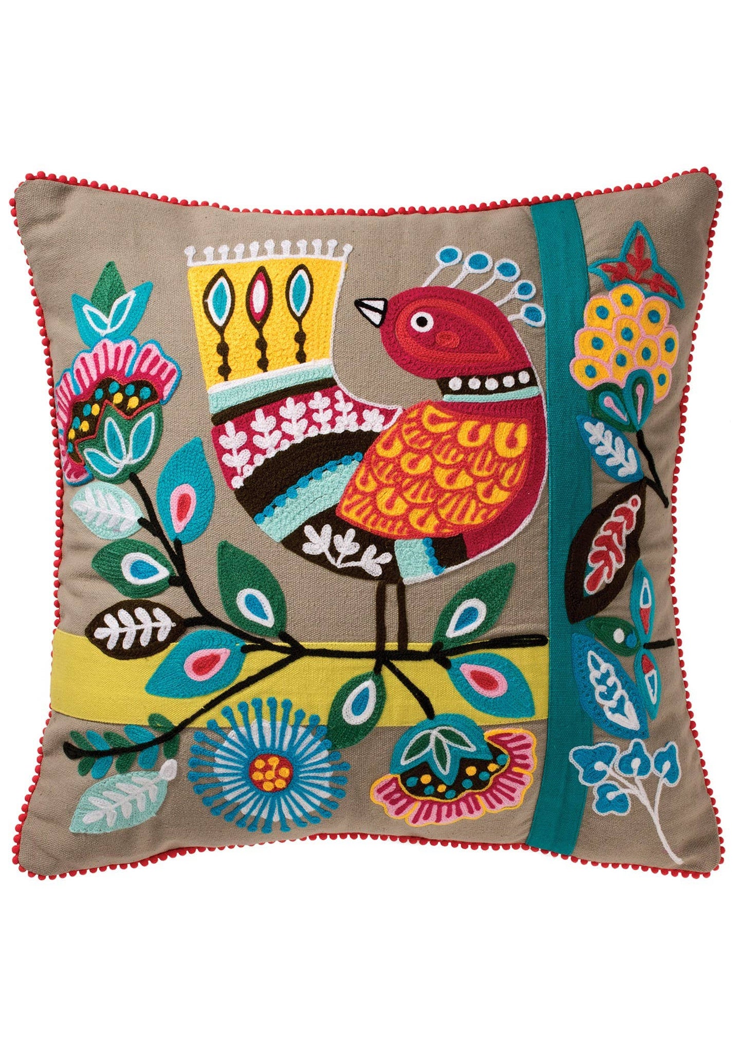 Birds Embroidered Cotton Cushion Cover
