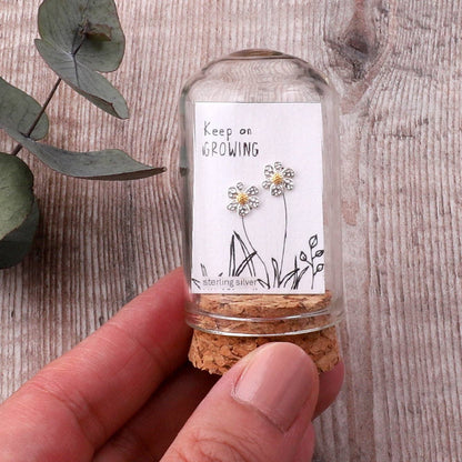 Keep on Growing Six Petal Flower Gold Stamen Earrings