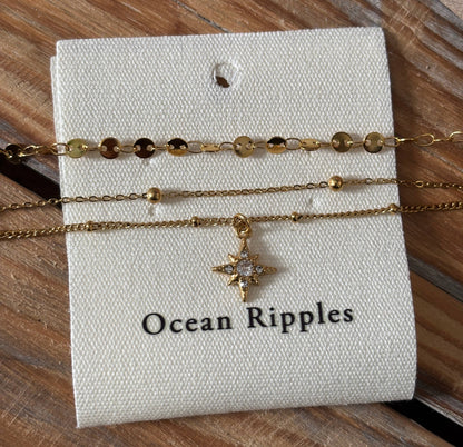 18ct Gold Plated Triple Chain Star Necklace 