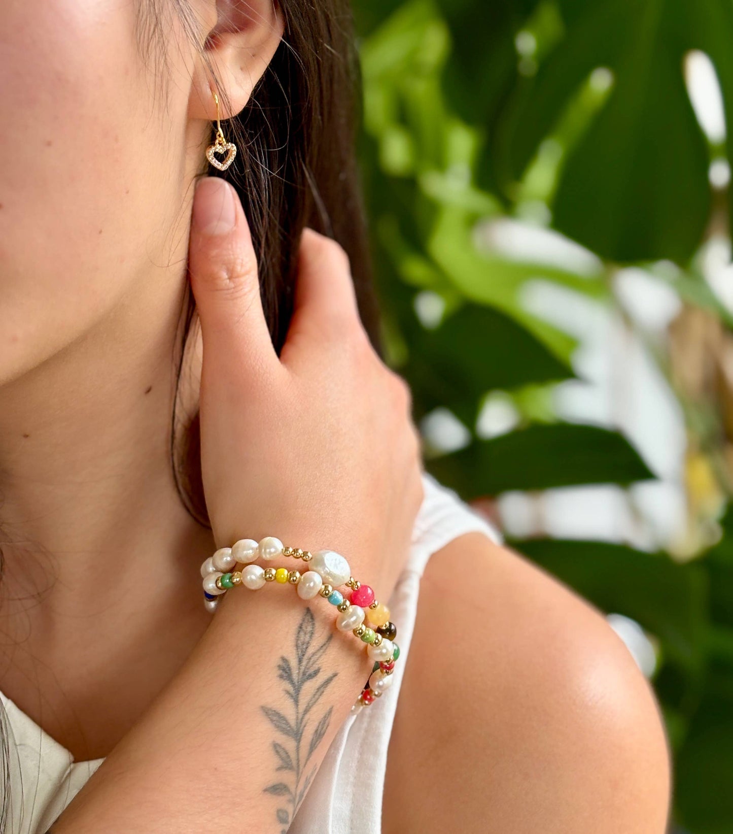 14ct Gold Plated Fresh Water Pearl Healing Stone Bracelet