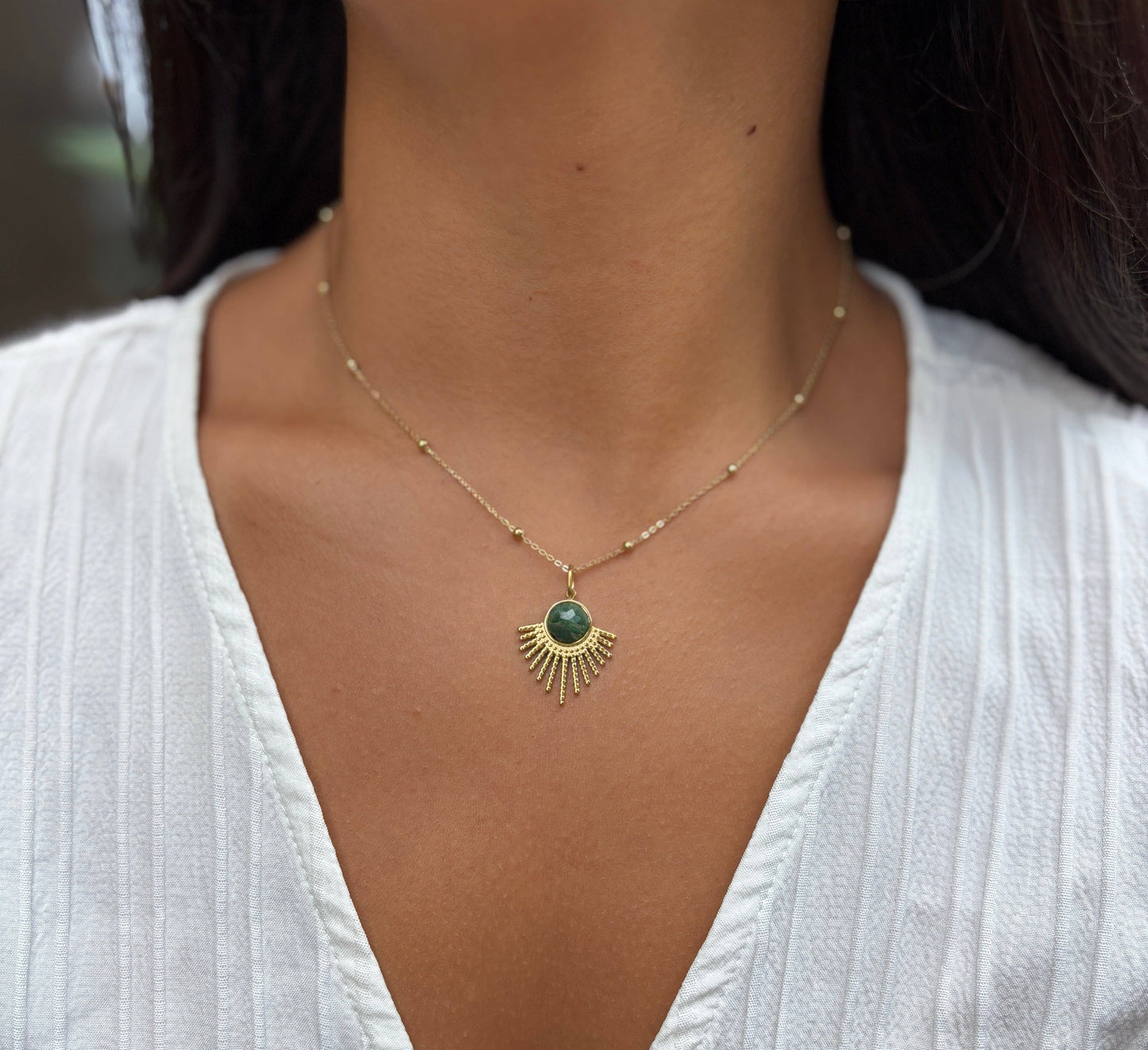 18ct Gold Plated African Jade Pendant Necklace