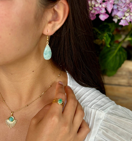 18ct Gold Plated Amazonite Drop Earrings