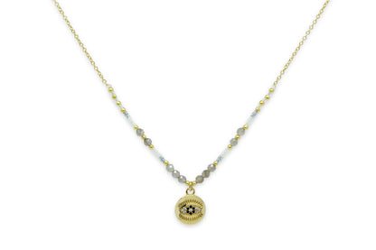 Fortuna Labradorite Gold Evil Eye Necklace