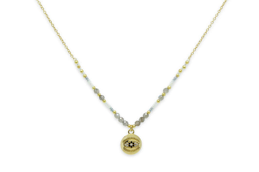 Fortuna Labradorite Gold Evil Eye Necklace