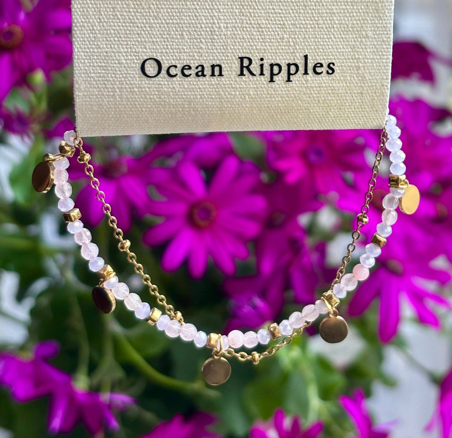 18ct Gold Plated Natural Stone Beads Double Chain Bracelet - Available in Three Colours