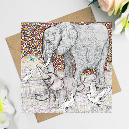 Elephants and Butterfly Greeting Card