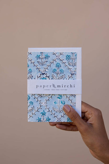 Hand Block Printed Greeting Card - GC Floral Lattice Blue Opal
