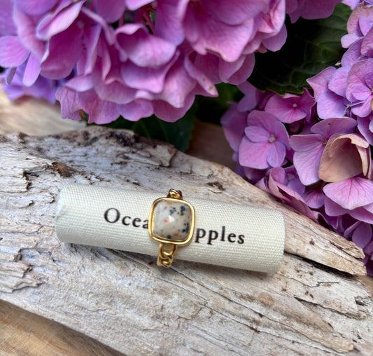 18ct Gold Plated Square Dalmatian Jasper Ring