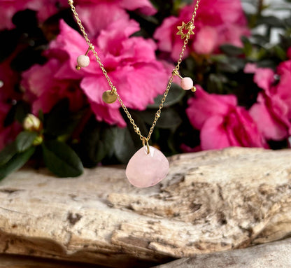 18ct Gold Plated Rose Quartz Pendant Necklace   