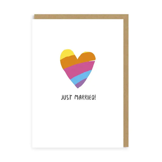 Just Married Rainbow Heart Greeting Card