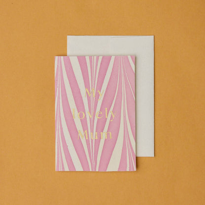Hand Marbled Greeting Card - Pink Candy Mum