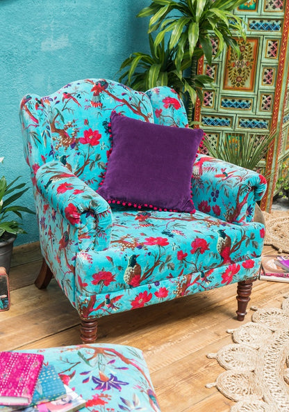 Bird Of Paradise Velvet Armchair - Blue