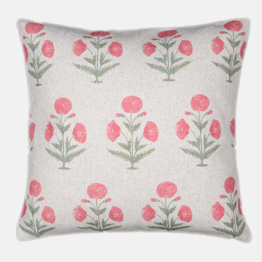 Pink Poppy Linen Cushion