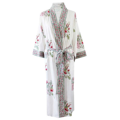 Pink & Mint Green Block Print Floral Dressing Gown