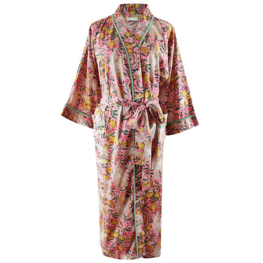 Pink Tropical Bird & Pomegranate Print Dressing Gown