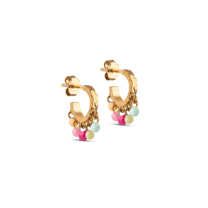 Enamel Gold Plated, Sterling Silver Hoop Earrings- Rainbow