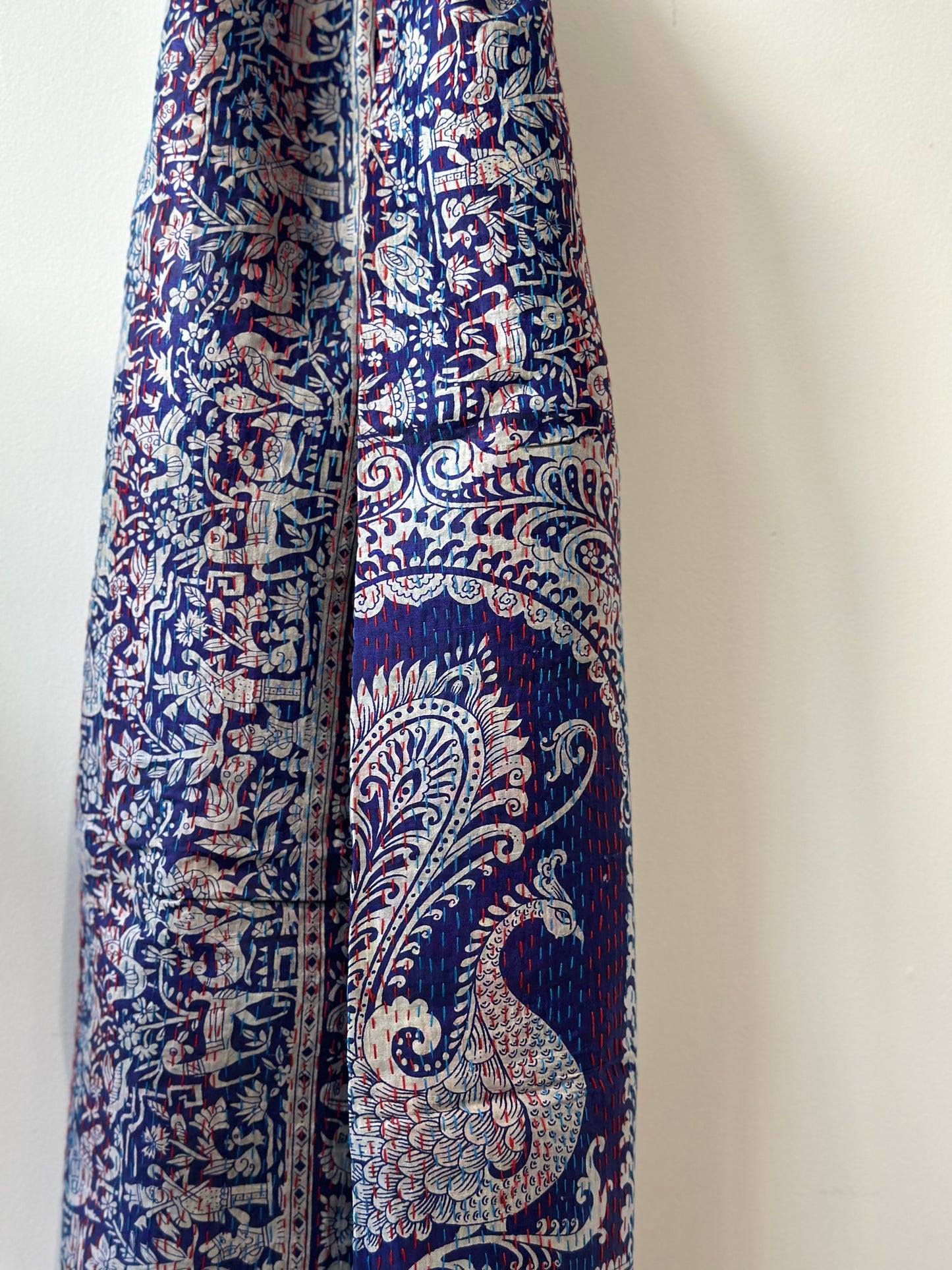 Kantha Patterned Scarf - Peacock