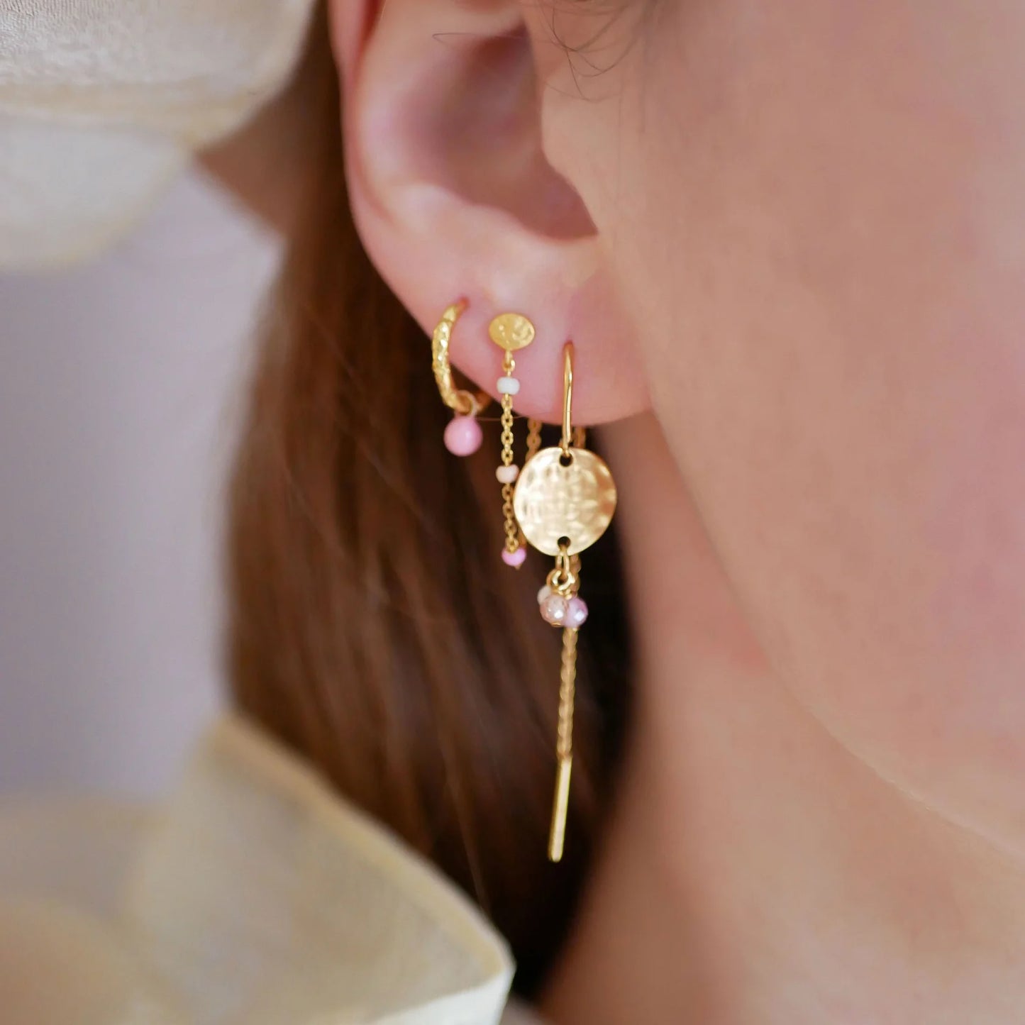 Enamel Gold Plated, Sterling Silver Hoop Earrings- Pink