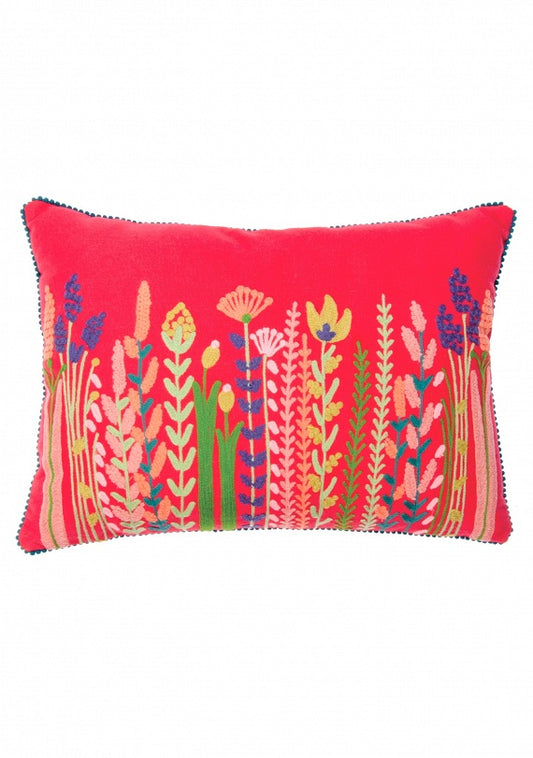 Floral Embroidered Cushion - Pink