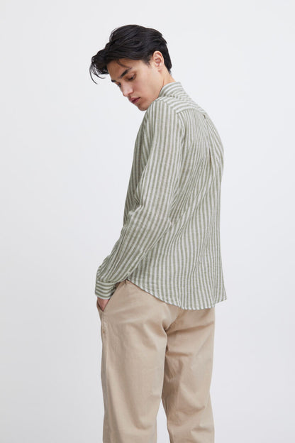 Casual Friday Anton Linen Shirt- Green Stripe