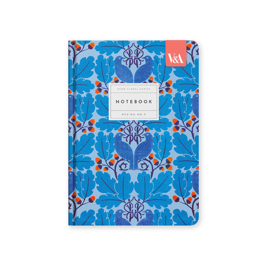Neon Floral Blue Birds Premium Hardback Notebook