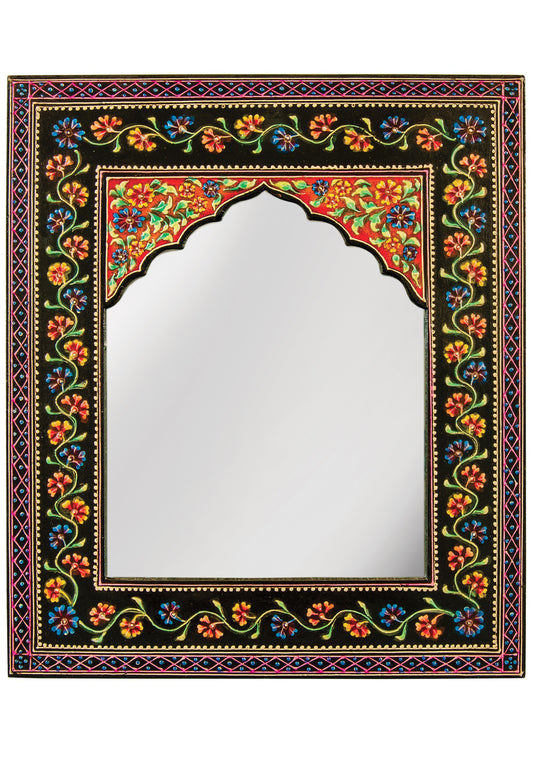 Black Floral Hand Painted Wall Mirror