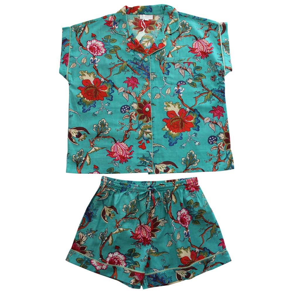 Teal Flower Short Pyjama Set