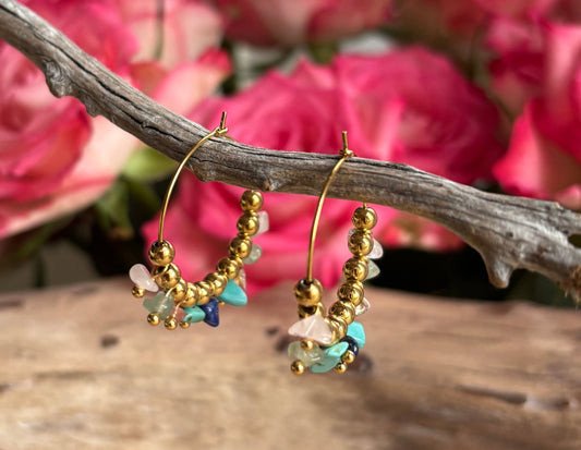 18ct Gold Plated Gemstone Cluster Hoop Earrings