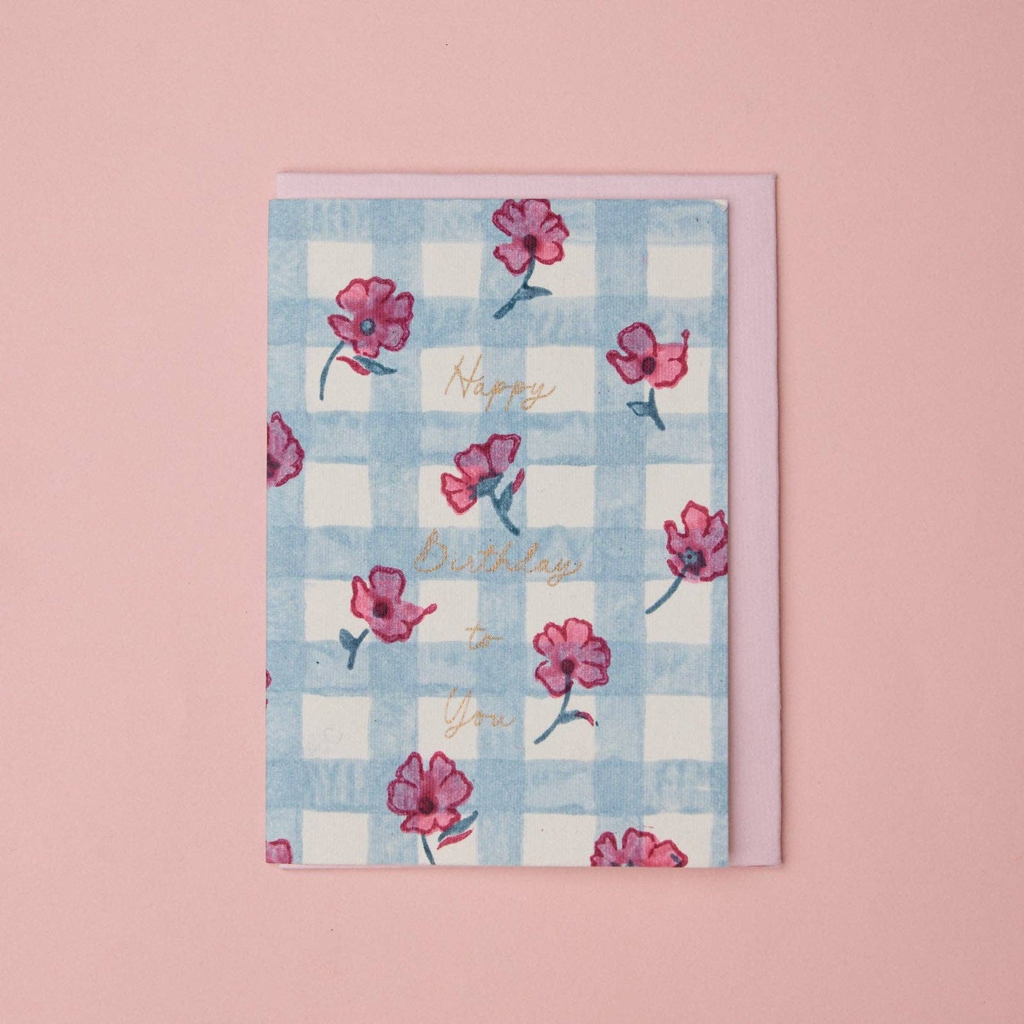 Hand Block Printed Greeting Card - GC Gingham Pink Sorbet HB