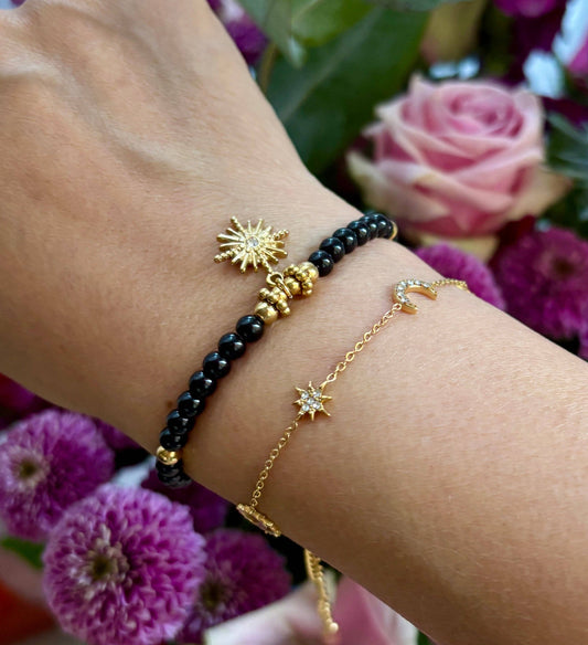 18ct Gold Plated Cubic Zirconia Star and Moon Bracelet