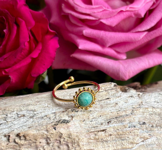 18ct Gold Plated Natural Stone Flower Ring - Available in Two Options