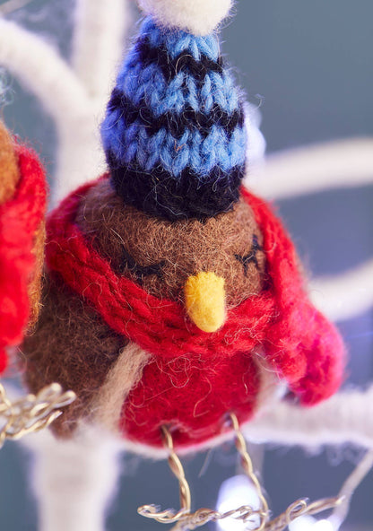 Standing Robin in Knitted Hat & Scarf